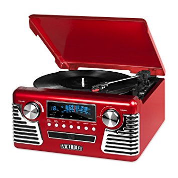 Victrola 50's Retro Record Player with Bluetooth and CD, Red