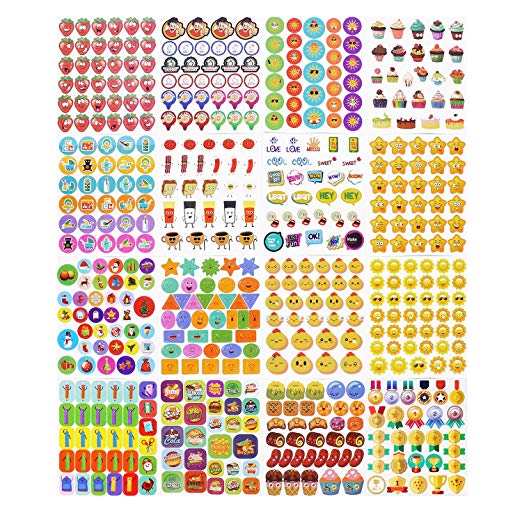 Teacher Stickers for Kids,3050 Pcs Incentive Stickers for Teacher Classroom and School Bulk Use,Reward Stickers Mega Variety Pack,16 Design Styles Including 3D Heart, Face, Star, Thumbs, Cupcake (96)