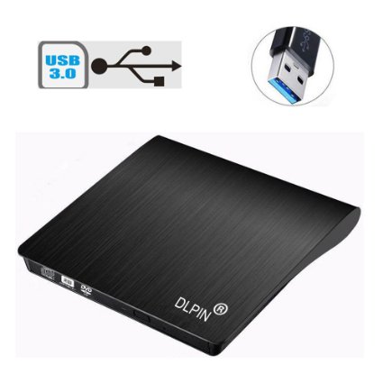DLPIN® USB3.0 Slim Portable External CD DVD RW DL Burner Writer Drive for Macbook Laptop Desktop Notebooks PC (Black)