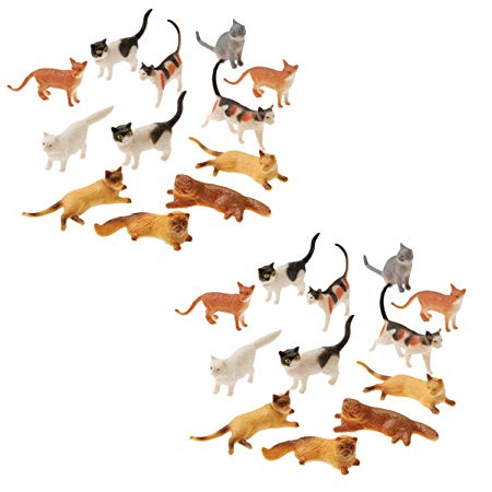 Plastic Cat Figures 24 Count - 2 Assorted Styles - 2 Packs of 12 Each