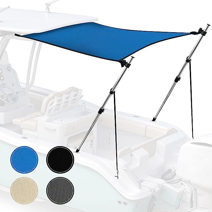 KNOX Universal T-Top Extension Bimini Tops for Boats Sun Shade Kit, Boat Shade Hard Top Boat Cover Canopy Adjustable Poles, Marine 900D Canvas, Adjustable Height, 67" L x 67" W, (Blue)