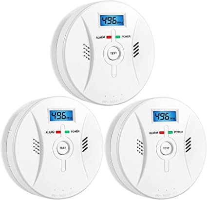 3 Pack Combination Smoke and Carbon Monoxide Detector Alarm Digital Display for Travel Home Bedroom and Kitchen 9V Battery Operated White YJ-00903
