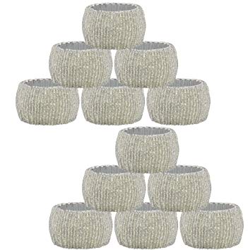 COTTON CRAFT - 12 Pack Beaded Napkin Ring Set - Silver - Hand Made by Skilled artisans - A Beautiful complement to Your Dinner Table décor