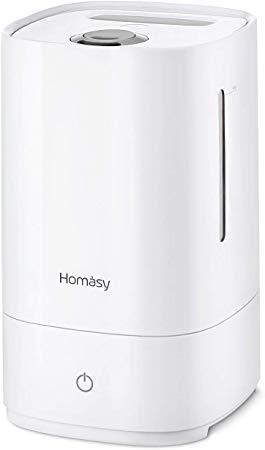 Homasy Cool Mist Humidifiers 4.5L [UPGRADED], 28dB Super-Quiet Air Humidifier for Cough, Aroma Oil Diffuser with 30 Working Hours, Auto Shut-off, Ultrasonic Humidifiers for Bedroom, Baby Room-Snow