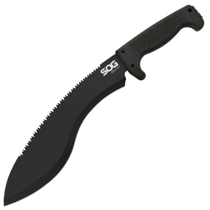 SOG Specialty Knives & Tools MC11-N SOGfari Kukri Machete with Straight and Saw Edge Fixed 12-Inch Steel Drop Point Blade, Black Finish