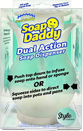 Scrub Daddy Soap Dispenser for Kitchen and Bathroom - Soap Daddy - Refillable Soap Dispenser for Countertop, Dual Action with Easy Grip Sides, Multi-use, 1 ct