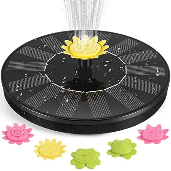 Auka Solar Fountain Pump, Solar Powered Fountain Pump, 2021 Upgrade 1.4W Free Standing Floating Water Fountain with 5 Nozzles, Outdoor Watering Submersible Pump for Pond, Pool, Garden, Outdoor