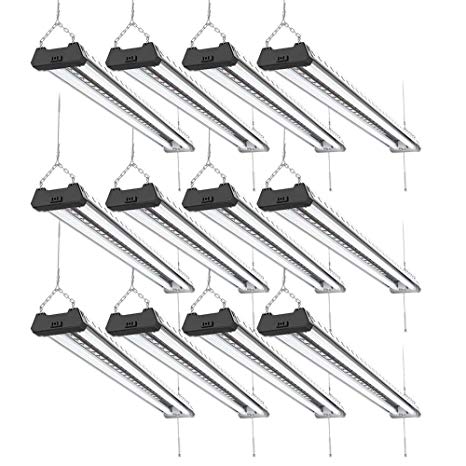 Sunco Lighting 12 Pack Industrial LED Shop Light, 4 FT, Linkable Integrated Fixture, 40W=260W, 5000K Daylight, 4000 LM, Surface   Suspension Mount, Pull Chain, Utility Light, Garage- Energy Star
