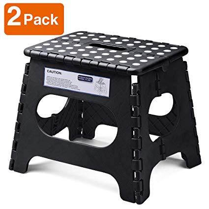 Acko Folding Step Stool Lightweight Plastic Step Stool - 11" Height - 2 Pack - Foldable Step Stool for Kids and Adults,Non Slip Folding Stools for Kitchen Bathroom Bedroom (Black, 2 Pack)