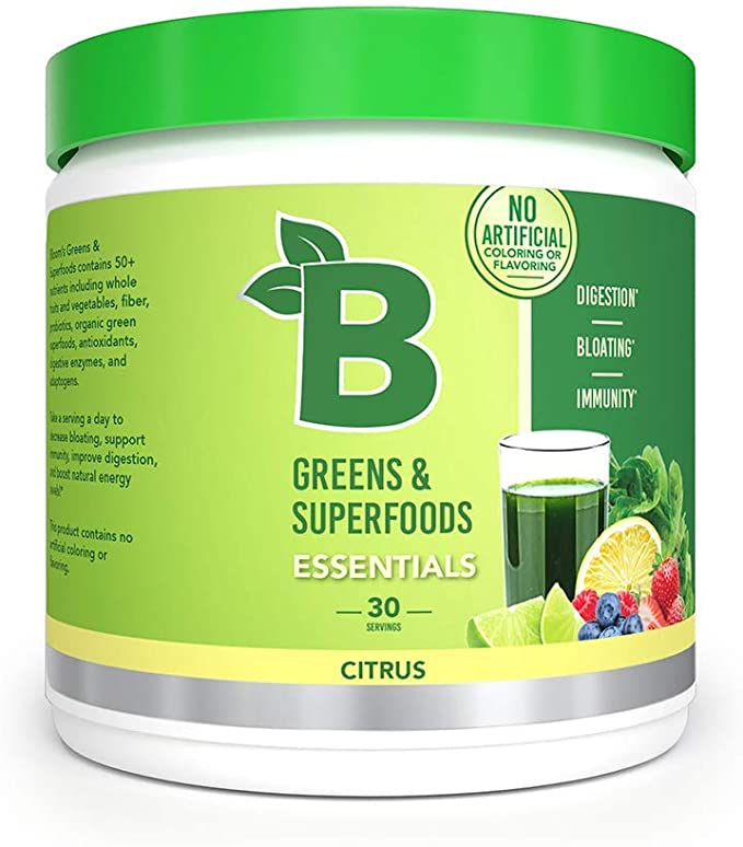 Bloom Nutrition Green Superfood | Best Tasting Greens Powder | Complete Whole Foods (Organic Spirulina, Chlorella, Wheat Grass), Probiotics, Digestive Enzymes, Antioxidants, & Adaptogens (Citrus)