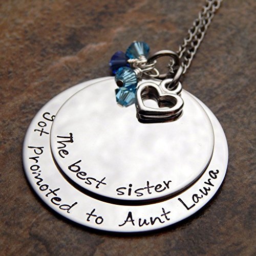 The Best Sister Got Promoted To Aunt Personalized Necklace Hand Stamped Jewelry with Birthstone