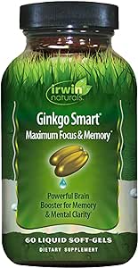 Irwin Naturals Ginkgo Smart Maximum Focus & Memory Dietary Supplement Liquid Gel Caps, 60-Count Bottles