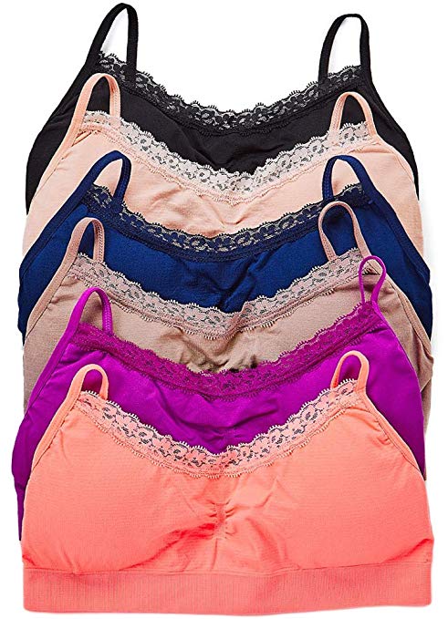 ToBeInStyle Women's Pack of 6 Nylon Wire-Free Convertible Padded Sport Bralettes