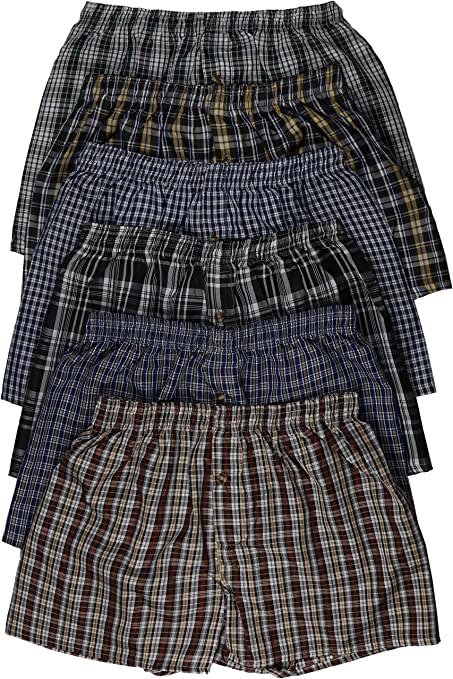 ToBeInStyle Men's 6 Pack Classic Multicolored Checkered Woven Boxer Shorts