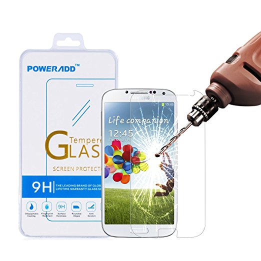 Galaxy S4 Screen Protector, Poweradd Bubble Free, 9H Hardness, Touchscreen Accuracy Tempered Glass Screen Protector for Samsung Galaxy S4 - Retail Packaging