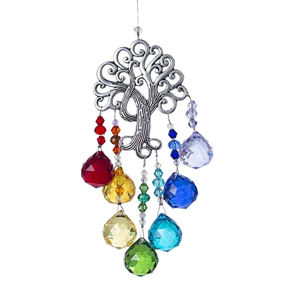 H&D Crystal Suncatcher Tree of Life Window Ornament with 20mm Crystal Ball Prism