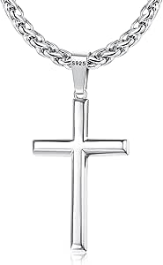 LOLIAS 925 Sterling Silver Cross Necklace for Men Women 3mm Stainless Steel Wheat Cross Chain Crucifix Pendant Silver Cross Chain Necklace Jewelry 16-30 Inches