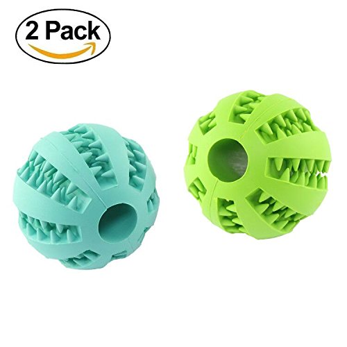 wangstar Dual Pet Toy Ball for Dogs, Bite Resistant Soft Rubber Bouncy Ball Treat Ball Dog Toys, Tooth Cleaning Dog Chew Toy, IQ Dog Ball Toy, Tennis Ball Size 2.8“