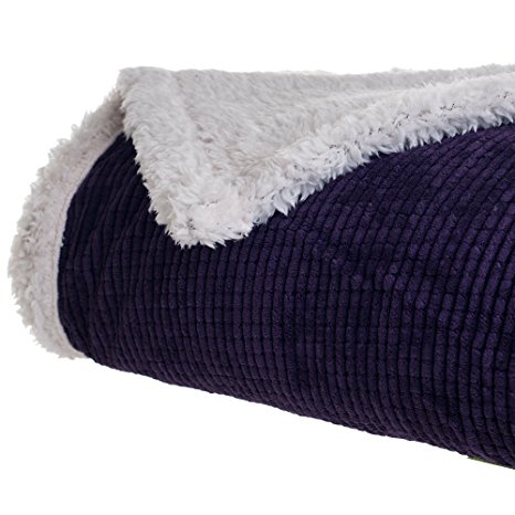 Lavish Home Plush Corduroy Sherpa Throw Blanket, Purple