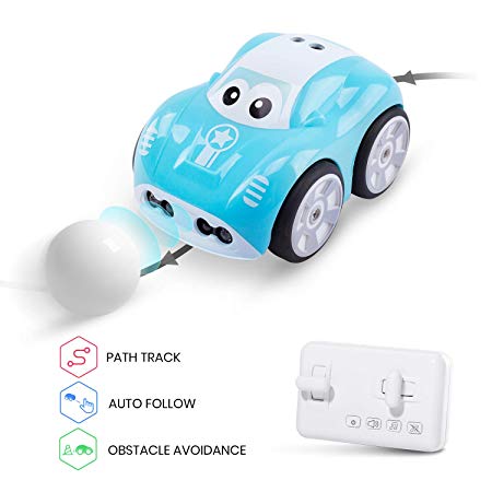 DEERC DE33 Novelty RC Car for Toddlers Boys Girls Inductive Remote Control Cars with Auto Follow,Follow Custom Tracks,Obstacle Avoidance, Toy Cars Gifts for Kids Children