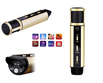 HMR Singing Microphone for iPhone Karaoke Microphone for Mobile Phone Karaoke Machine for Singing App Smule Yokee StarMaker Noise Reduction EchoK08 (Gold)