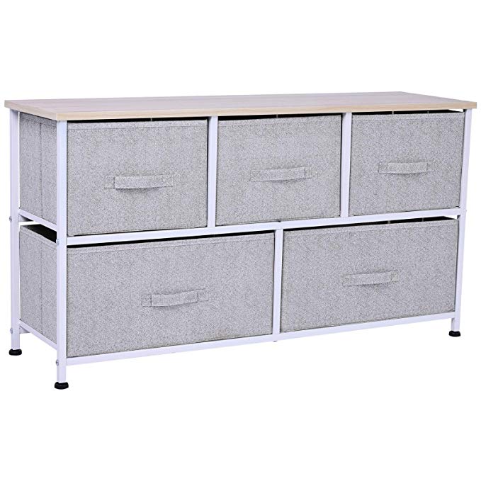 HOMCOM 40” L 5 Drawer Horizontal Storage Cube Dresser Unit Bedroom Organizer Livingroom Shelf Tower with Fabric Bins