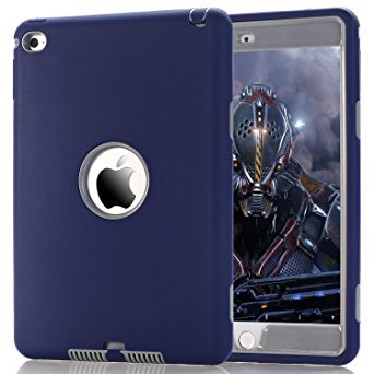 iPad mini 4 Case, HOcase Dual Layer Rugged High Impact Defender Drop Proof Silicone Protective Case Cover for iPad mini 4 - Navy Blue / Grey