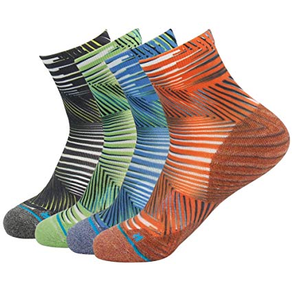 HUSO Unisex Striped Print Athletic Quarter/Ankle Running Hiking Socks 3, 4, 7 Pairs