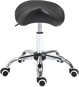 HOMCOM Tabouret de Massage tabouret Selle Ergonomique pivotant 360° Hauteur réglable revêtement synthétique Noir chromé