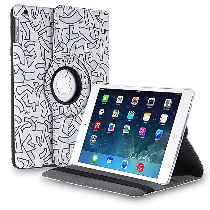 TNP iPad Mini Rotating Case (Abstract Art) 360 Degree Stand Smart Cover Flip Protective PU Leather For iPad Mini 3, iPad Mini 2 & 1, Multi Viewing Angles, Auto Sleep & Wake Feature & Stylus Holder