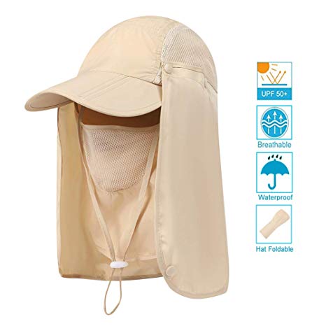 AOKELILY Sun Hats for Men/Women Outdoor UPF 50  Waterproof Sun Caps Flap Hats UV 360° Solar Protection Breathable Quick-Drying Face Neck Flap Cover Sun Hats