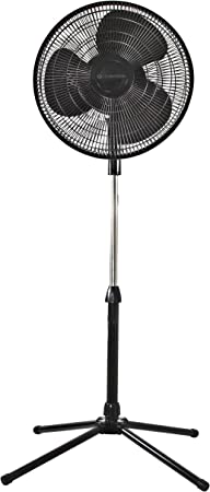 Comfort Zone CZST162BTEBK 16" 3-Speed Oscillating Pedestal Fan with Folding Base and Adjustable Height and Tilt, Top-Mounted Controls, Black