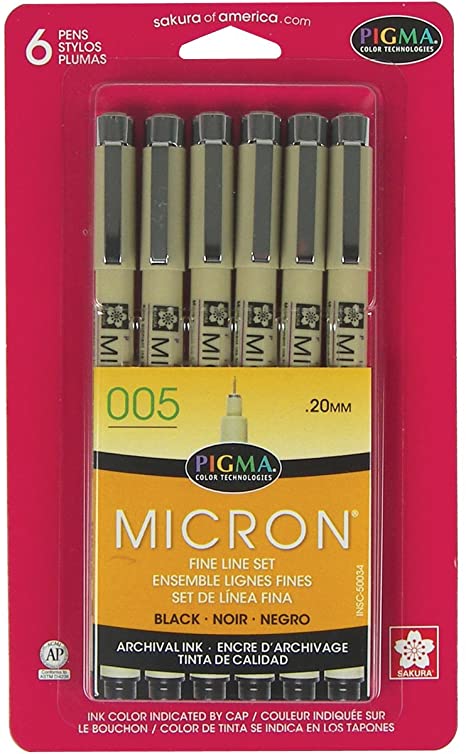 Sakura 50034 6-Piece Pigma Micron-005 Ink Pen Set, 0.20mm, Black