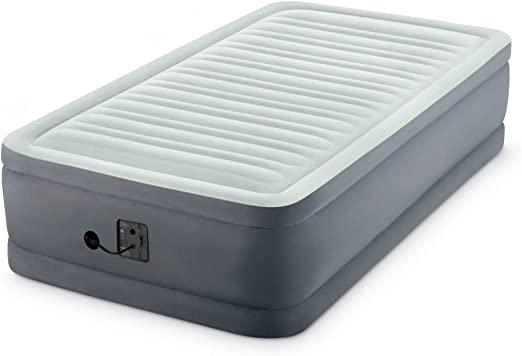 Intex PremAire I Fiber-Tech Elevated Dura Beam Technology Home Air Mattress Bed with Electric Built-In Pump, Twin