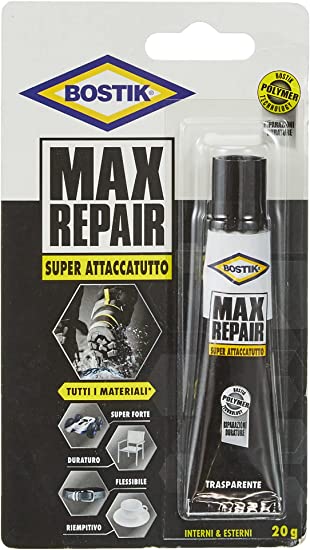 Bostik MAX REPAIR adesivo di riparazione super forte, flessibile, per incollaggi estremi g 20, Trasparente