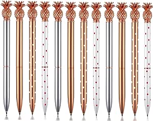 Pineapple Pens Metal Ballpoint Pens Rose Gold Pens for School Office Supplies, 1.0 mm, Black Ink (12 Pieces)