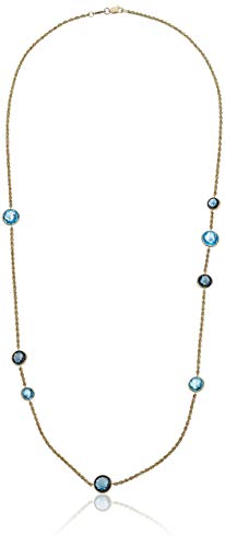 10k Yellow Gold Swiss London Blue Topaz Semi Precious Stationed Link Blue Necklace, 24"