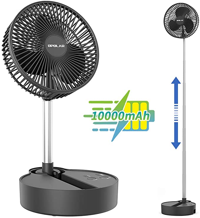 10000mAh Adjustable Height Oscillating Battery Operated Fan, 8-inch Rechargeable Desk Fan, Small Standing Fan, 3 Speeds, Powerful and Quiet, Portable Foldable Fan for Outdoor Camping Home Office