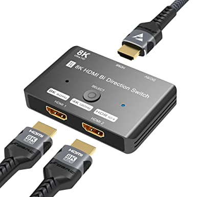 FDBRO 8K UHD HDMI Switch 2 in 1 Out/1 in 2 Out Bi-Directional High Speed 48Gbps HDMI Switcher Support 8K@60Hz 4K@120Hz for HDTV/Monitors/Laptops/PS5/Xbox and etc.(no HDMI Cables; for Switching only)