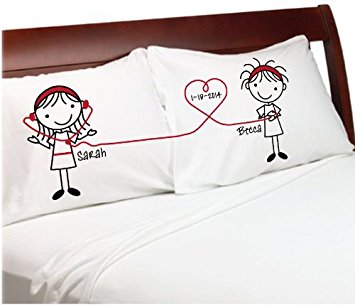 Listen to My Heart Lesbian Couple Gift Pillowcases (White Standard) Girlfriend Valentine's Anniversary Couples Pillow Cases Wedding, Romantic Gift Idea for Her Cute Stick Figures Lgbt.