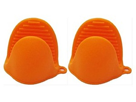 Kitch N’ Wear - Silicone Pot Holder Oven Mini Mitt 1 Pair (2pc), Cooking Pinch Grips - Heat Resistant - (Orange)
