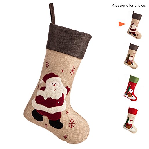 iPEGTOP 18" Burlap Christmas Stocking, Craft Socks Traditional Santa Stockings Snowflake Decorations Rustic Ornaments Brown Cuff