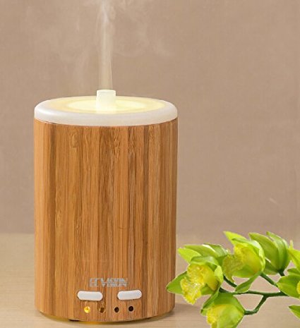 ECVISION 150ML Bamboo Aromatherapy Essential Oil Diffuser Portable Ultrasonic Cool Mist Aroma Humidifier With Color LED Lights Changing and Waterless Auto Shut-off Fuction，4 Timer Setting (Bamboo, 95*150mm)