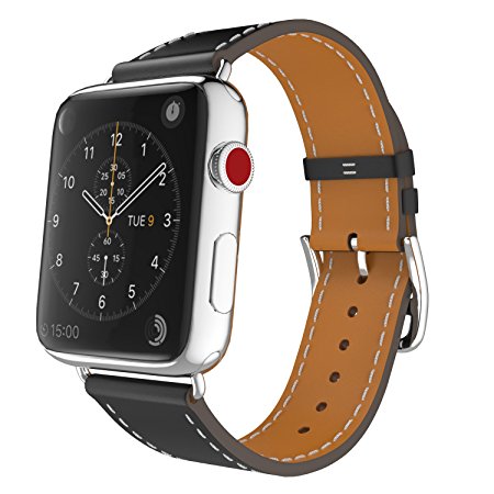 MoKo Band for Apple Watch Series 3 Bands, Luxury Genuine Leather Smart Watch Band Strap Single Tour Replacement for 42mm Apple Watch Series 3 / 2 / 1 2017, BLACK (Not Fit 38mm Versions)