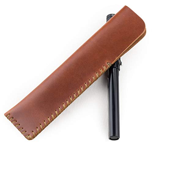 Ancicraft Soft Genuine Leather Single Fountain Pen Holder Case Pouch Sleeve Handmade Red Brown