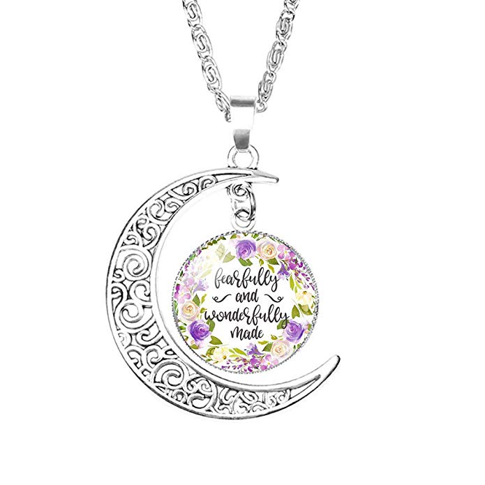 Tuoke Inspirational Bible Verse Necklace Moon Shape Christian Scripture Pendant for Women and Girls