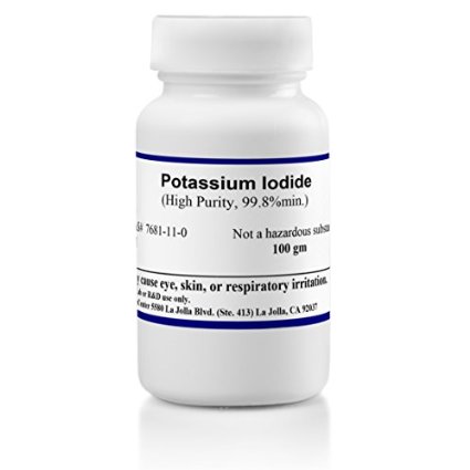 Potassium Iodide, High Purity Crystals, 99.8 % min., 100 grams