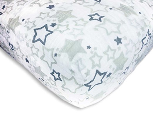 SwaddleDesigns Sterling Cotton Muslin Crib Sheet, Star Shine Shimmer