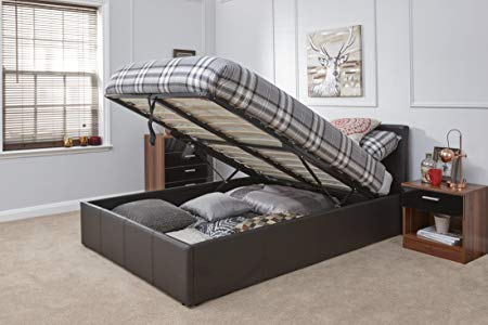 Caspian Ottoman Gas Lift Up Storage Bed - Brown 4ft Small Double`