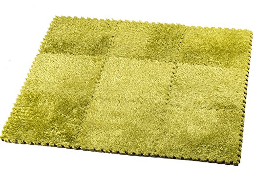 HemingWeigh Fuzzy Area Rug - 9 Fluffy Carpet Tiles for Kids - Ideal for Nursery Décor, Baby Room, Playroom and Kids Room. Plush, Velvet-like Texture, Anti-slip & Durable Rug (Green)